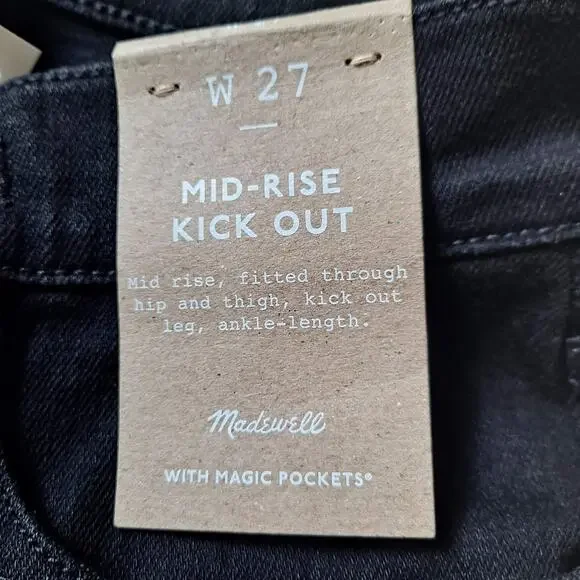 NWT Madewell Kick Out Crop Jeans Mid Rise Flare Leg Black Rinse Wash Size 27 - Picture 10 of 16